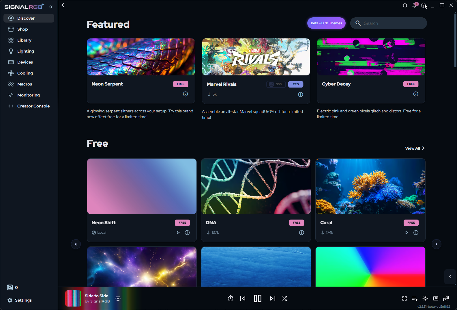 Discover page showing all available lighting effect categories