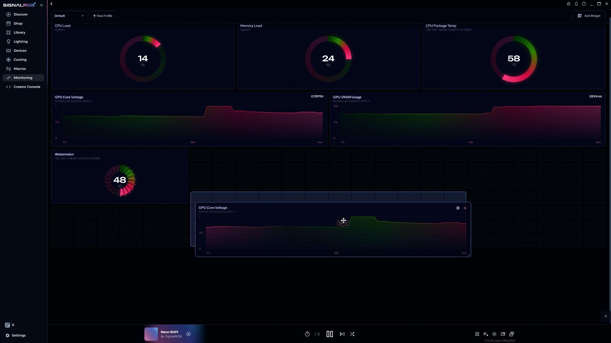 Monitoring page with widgets being moved and resized