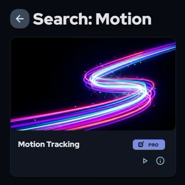 Motion Tracking effect tile in Discover search results, marked with a Pro badge