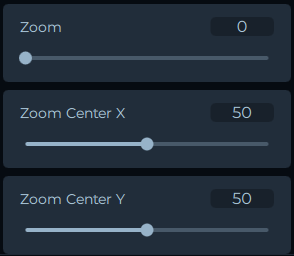 Zoom, Zoom Center X, and Zoom Center Y sliders in the effect settings panel