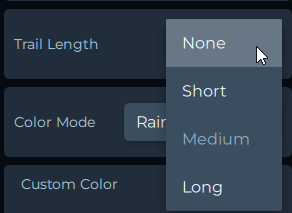 Trail Length dropdown open with None, Short, Medium, and Long options