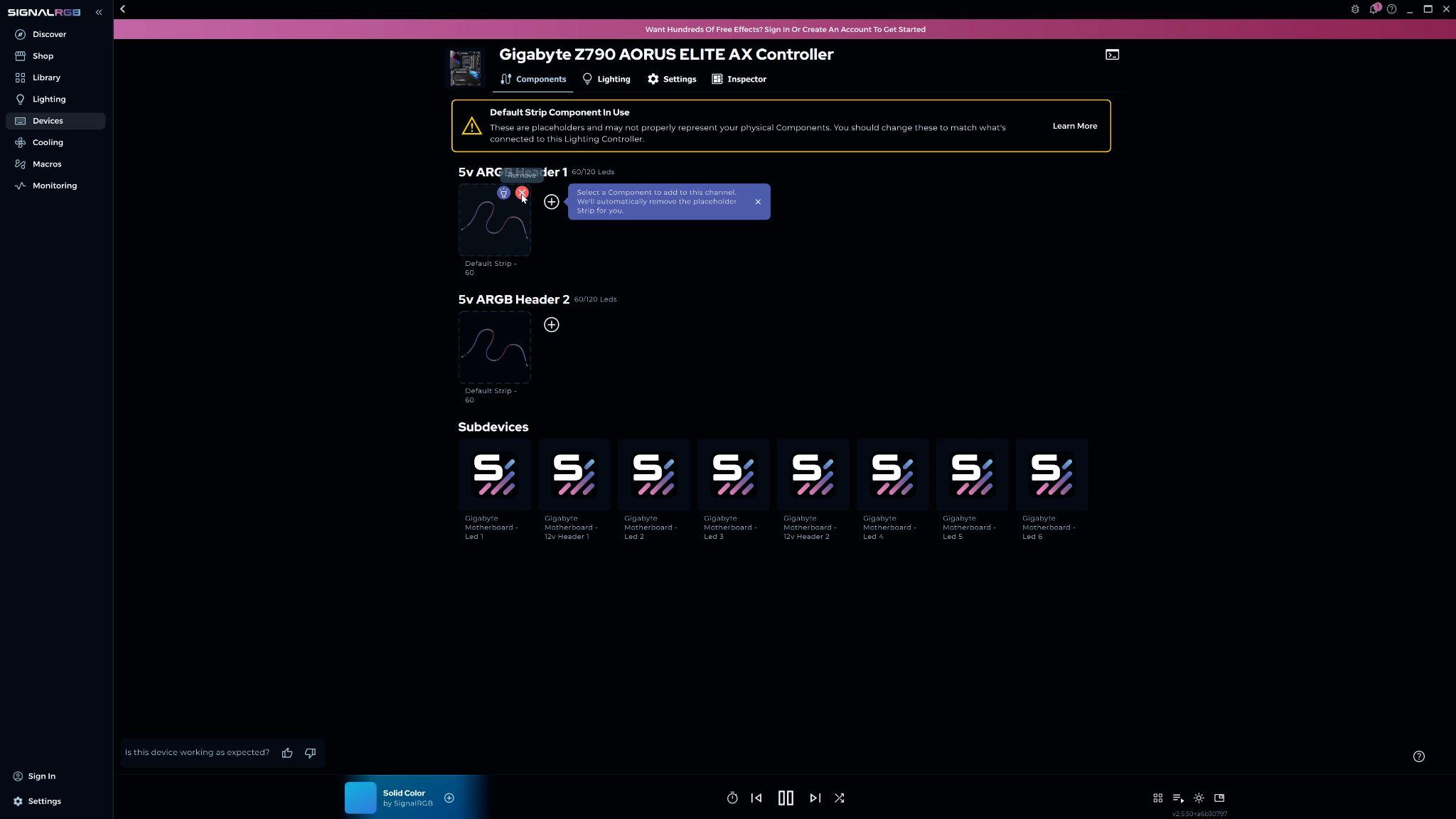 Remove button on placeholder strip